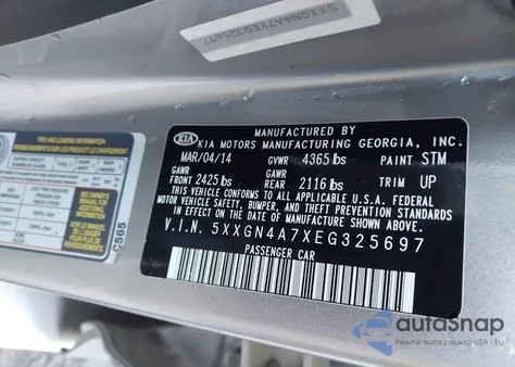 2014 Kia Optima Ex from USA, damaged, VIN 5XXGN4A7XEG325697